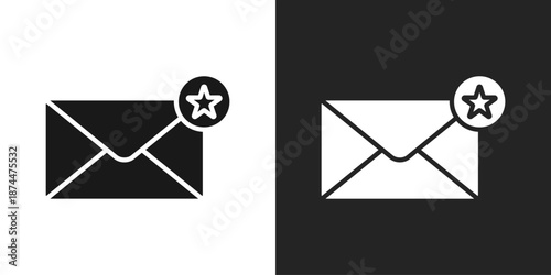 Starred mail Icon In Black And White Glyph Style