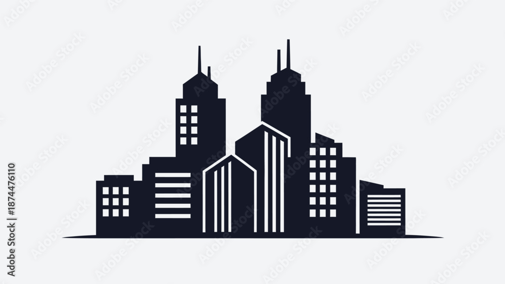 Fototapeta premium City Skyline Silhouette with Tall Buildings.