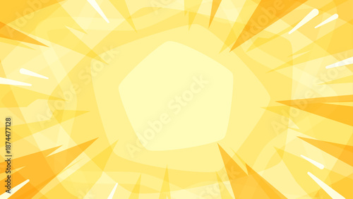 集中線と五角形が広がるシンプルな背景イラスト_黄色_16:9