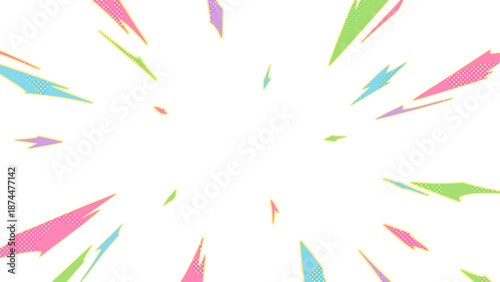 カラフルな爆発で細い線が広がるエフェクトの背景イラスト_16:9