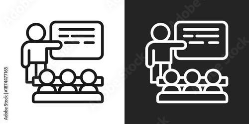 training Icon In Black And White Line Style