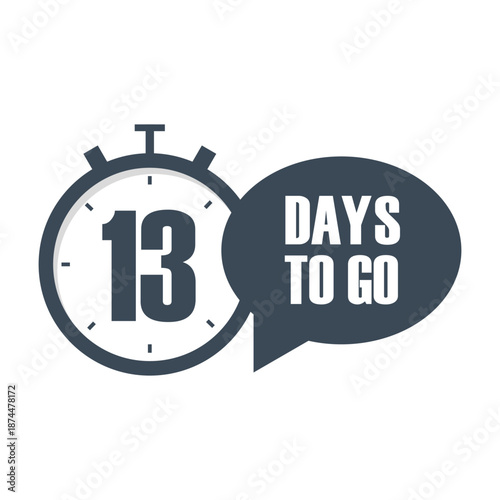 Stopwatch countdown icon. Significant number thirteen 13. Thirteen 13 days go. Professional Vectorized graphic.