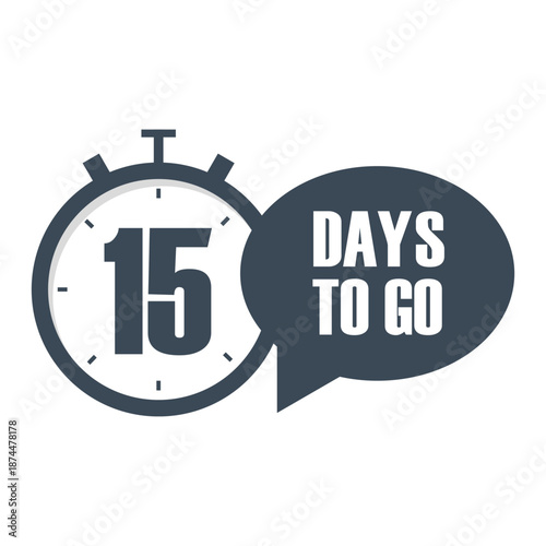 Stopwatch countdown icon. Significant number fifteen 15. Fifteen 15 days go. Professional Vectorized graphic.