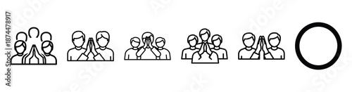 biblical crowd praise Line art illustration isolated on white background of palm sunday icons