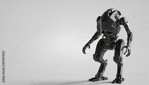 Full Body 3D Render of Black Non-humanoid Combat Mech Robot Isolated