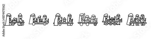 biblical festival procession Line art illustration isolated on white background of palm sunday icons