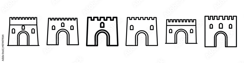 Obraz premium biblical jerusalem gate Line art illustration isolated on white background of palm sunday icons