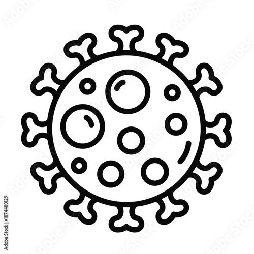 Black line art illustration of a virus