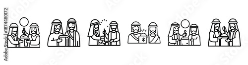 biblical story Line art illustration isolated on white background of palm sunday icons