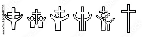 christian worship joy Line art illustration isolated on white background of palm sunday icons