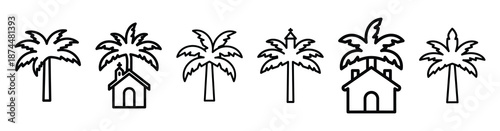 church decoration palm Line art illustration isolated on white background of palm sunday icons