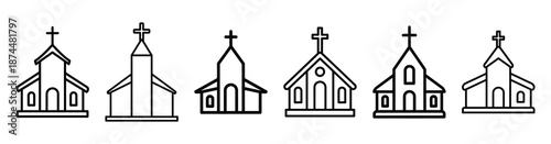 church holiday emblem Line art illustration isolated on white background of palm sunday icons