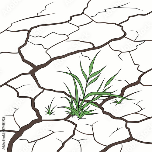 Green earth surface cracking into dry desert with grass
