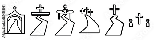 holy celebration pathway Line art illustration isolated on white background of palm sunday icons