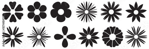 Flowers. Flower - vector icons. Flowers black color in flat design. Vector illustration