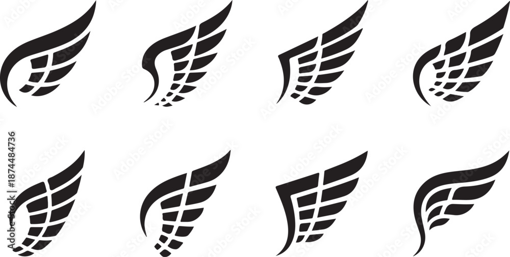Fototapeta premium A collection of black and white wing designs in various styles and shapes