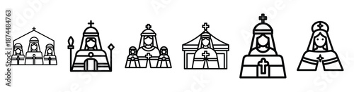 holy procession route Line art illustration isolated on white background of palm sunday icons