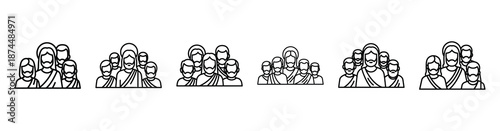 jesus and disciples Line art illustration isolated on white background of palm sunday icons