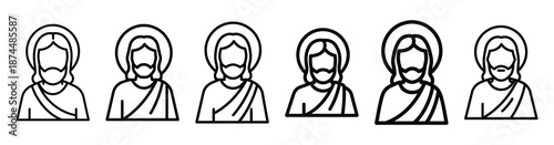 jesus peaceful journey Line art illustration isolated on white background of palm sunday icons
