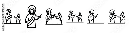 jesus teaching outdoors Line art illustration isolated on white background of palm sunday icons
