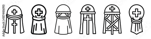 religious tradition symbol Line art illustration isolated on white background of palm sunday icons