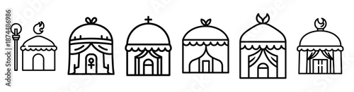 sacred christian festival Line art illustration isolated on white background of palm sunday icons