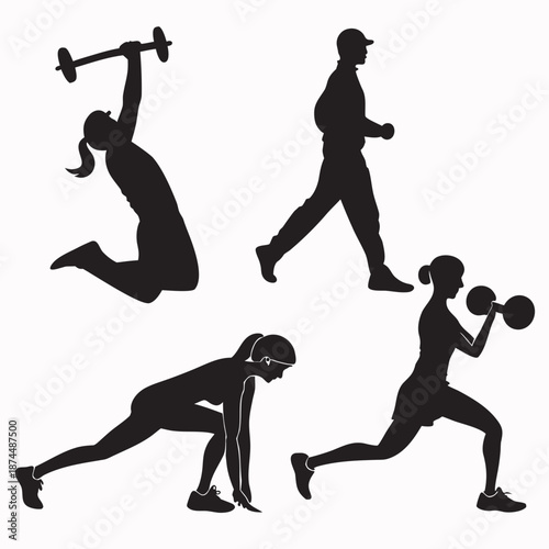 Individuals performing various fitness exercises