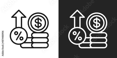 Interest Rate Icon In Black And White Line Style
