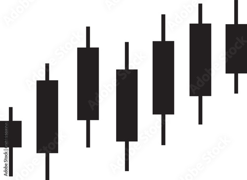 A series of black candlestick charts on a white background illustrating market trends and financial analysis