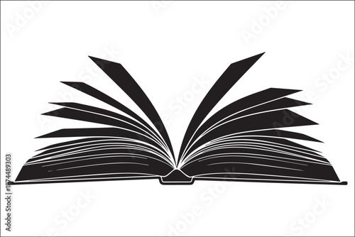 Open Book Silhouette Vector Illustration
Black and White Open Book Icon Design