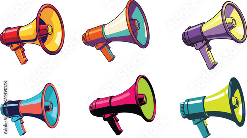 pop art megaphone flat vector illustration collection