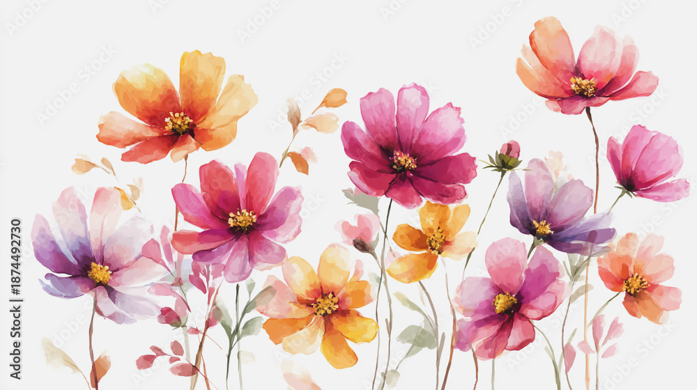 Fototapeta premium Elegant wedding invitation card background vector. Minimal hand painted watercolor botanical flowers texture template background. Design for wedding, vip cover, poster, rsvp moderncard.Valentine's Day