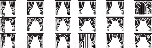 A diverse collection of various window curtain and drape styles in black silhouette