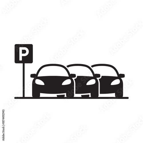 Parking symbol depicting three cars parked near a designated parking space