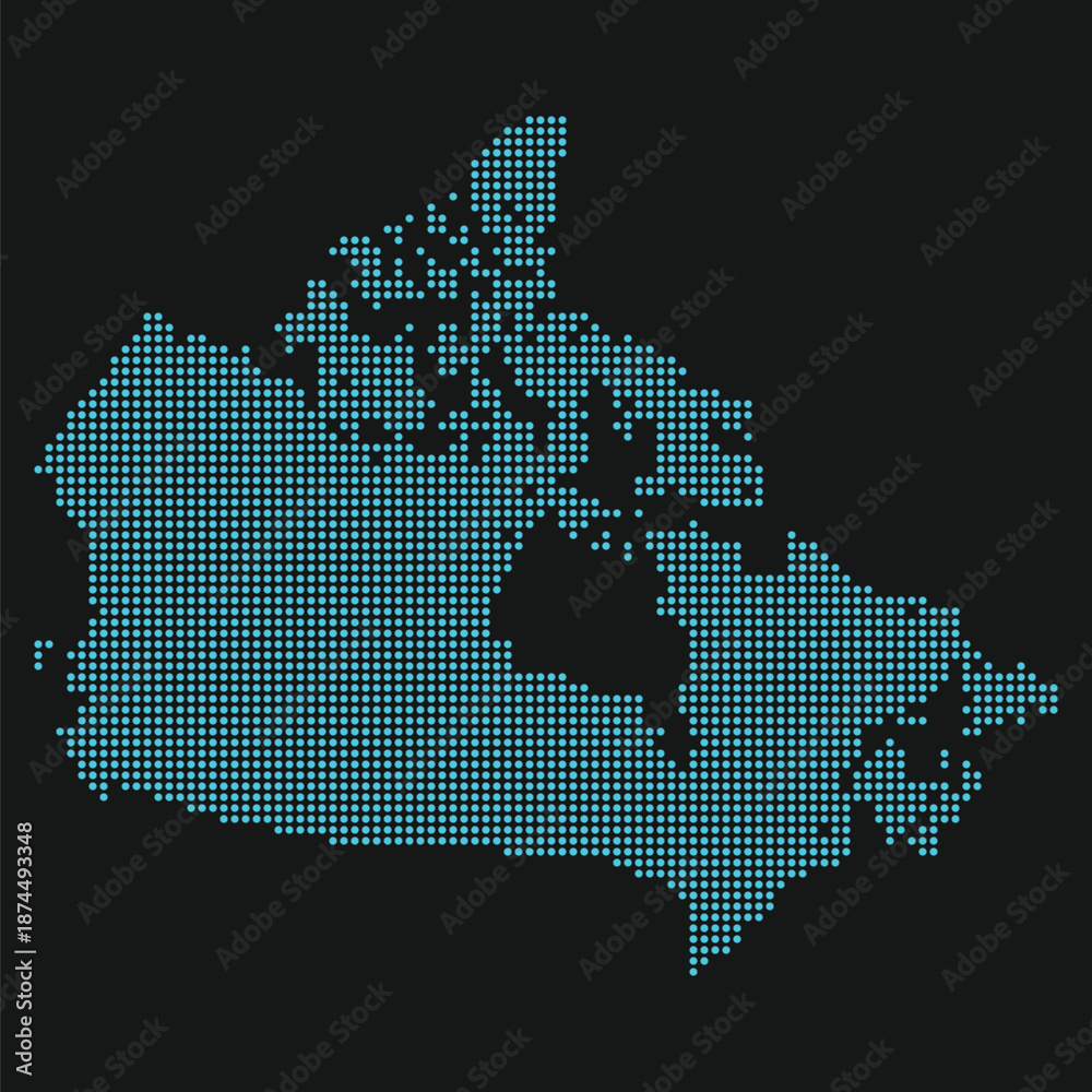 Obraz premium Canada Digital Connectivity Map with Dotted Grid for Northern Infrastructure and Tech. Canada dotted map.