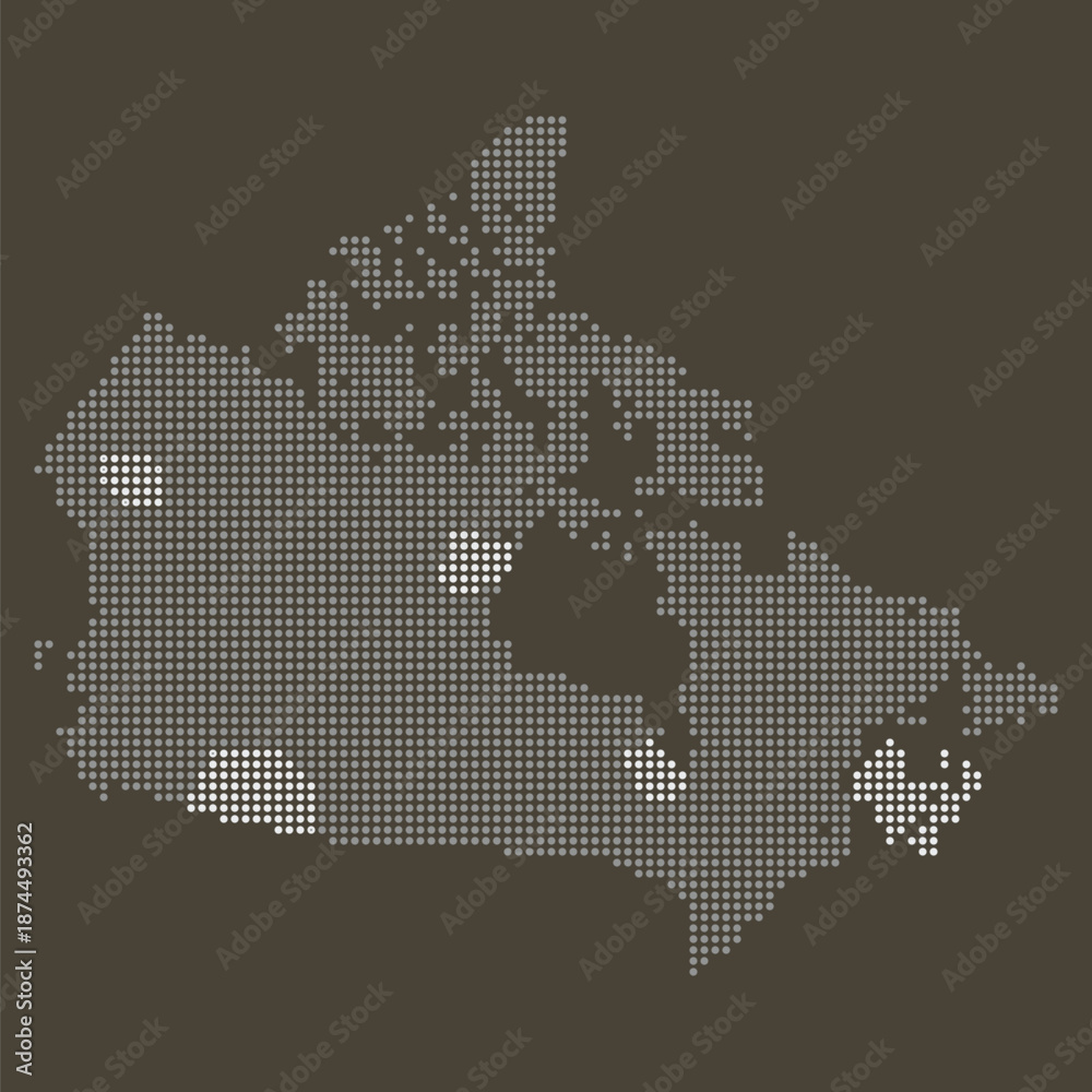 Obraz premium Canada Natural Resources Map with Dotted Energy Grid and Mining Density Nodes. Canada dotted map.