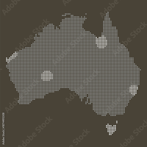 Australia Regional Distribution Map with Dotted Logistics Grid and Resource Nodes. Australia dotted map.