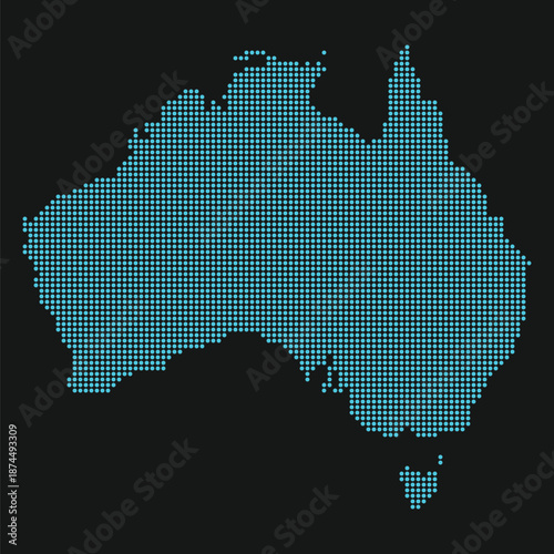 Australia Digital Network Map with Dotted Grid for Mining Tech and Connectivity. Australia dotted map.