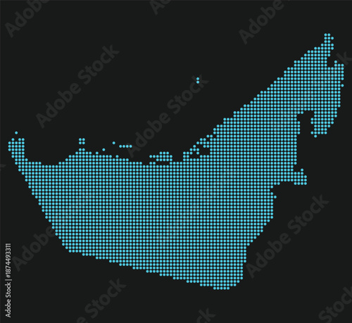 UAE Digital Innovation Map with Dotted Connectivity for Smart Cities and Fintech. United Arab Emirates dotted map.