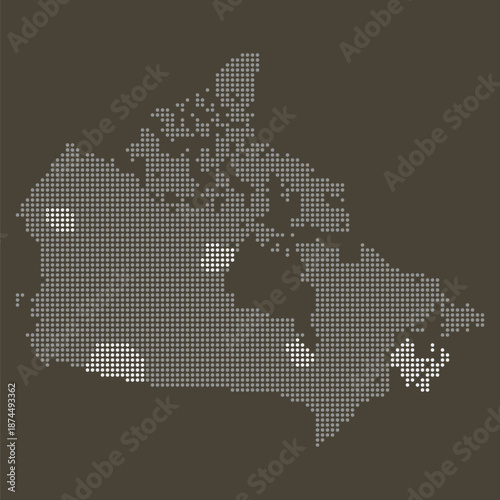 Canada Natural Resources Map with Dotted Energy Grid and Mining Density Nodes. Canada dotted map.