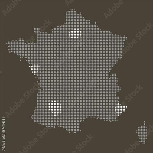 France Sustainable Logistics Map with Dotted Grid for Supply Chain and Agriculture. France dotted map.