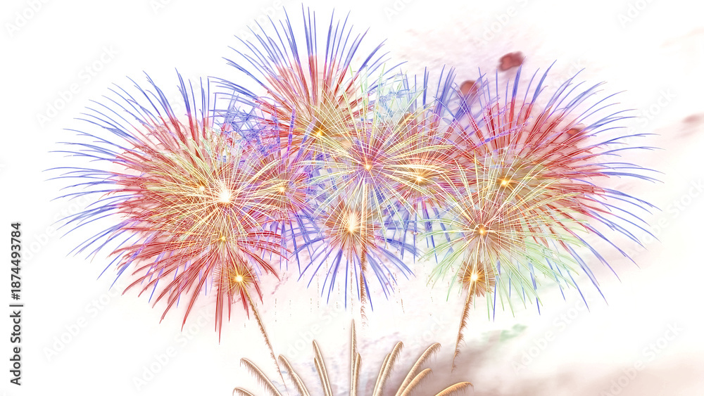 Fototapeta premium Vibrant Fireworks Explode in Night Sky with Colorful Bursts of Light and Energy