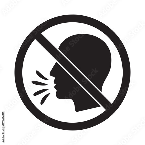 No talking allowed a circular prohibition sign with a profile silhouette