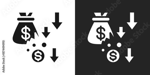 Money Loss Icon In Black And White Glyph Style