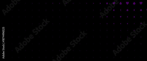 Dark purple vector pattern with symbol of cards. Colorful gradient with signs of hearts, spades, clubs, diamonds. Design for ad, poster, banner of gambling websites.