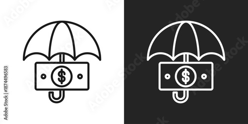 Investment Insurance Icon In Black And White Line Style