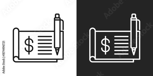 Cheque Icon In Black And White Line Style