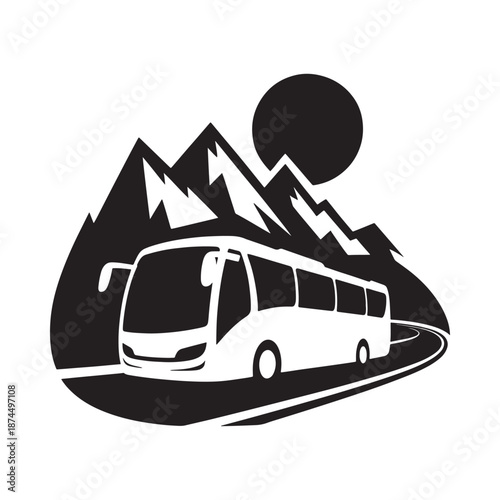 A scenic bus journey through mountainous terrain under a full moon