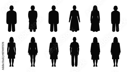 Silhouettes of people isolated on white background, Vector