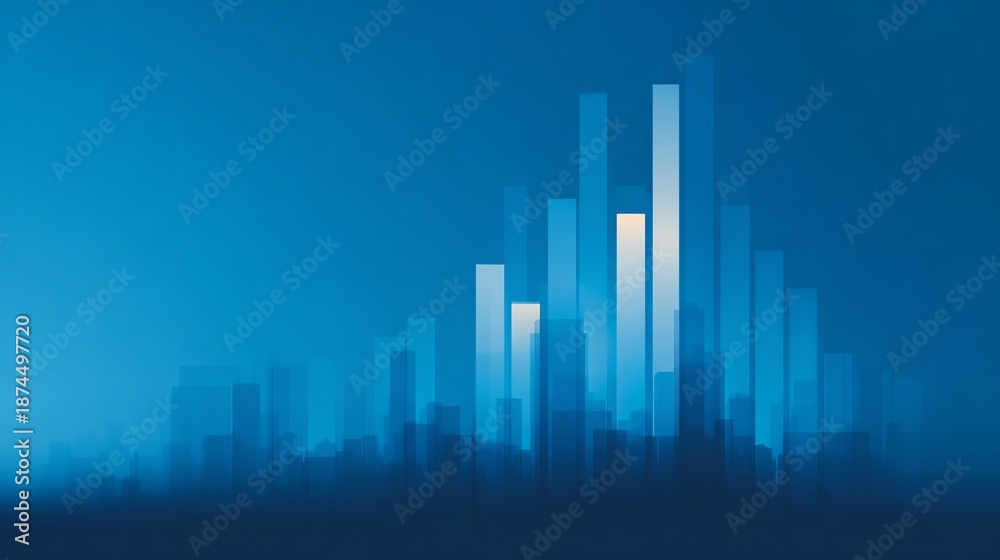 Fototapeta premium Abstract Blue Cityscape Bar Chart Representing Growth and Success